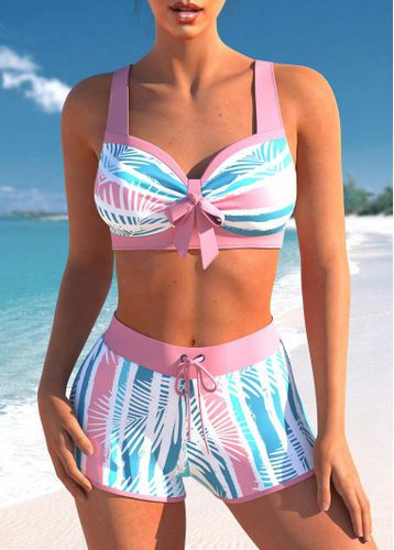 Bowknot Multi Stripe Print Pink Bikini Top - unsigned - Modalova
