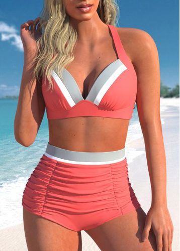 Criss Cross Coral Tie Back Bikini Top - unsigned - Modalova