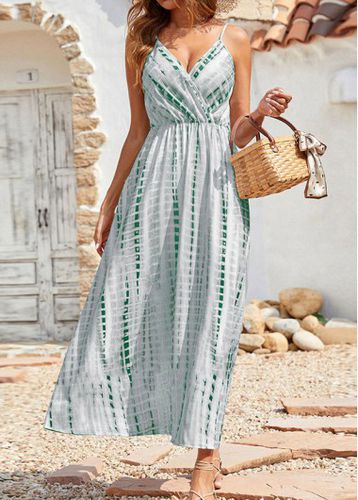Green Surplice Tie Dye Print Strappy Maxi Dress - unsigned - Modalova