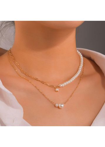 Golden Asymmetry Detail Pearl Design Necklace - unsigned - Modalova