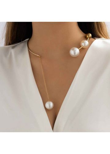 Gold Pearl Design Metal Detail Necklace - unsigned - Modalova