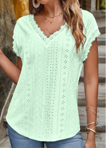 Mint Green Lace Short Sleeve T Shirt - unsigned - Modalova