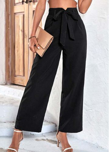 Black Bowknot Belted Drawastring High Waisted Pants - unsigned - Modalova