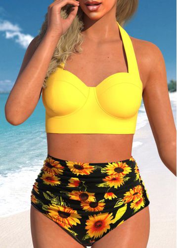 High Waist Halter Cutout Back Printed Bikini Set - unsigned - Modalova