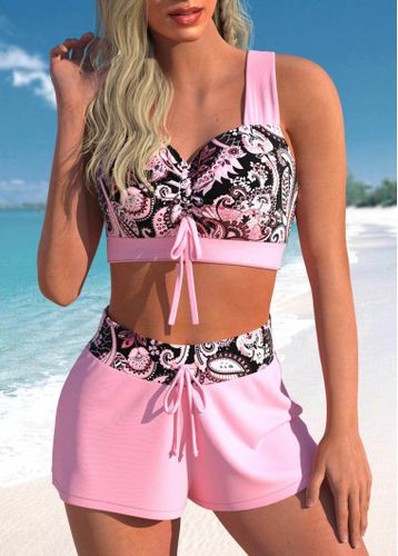 Criss Cross Paisley Print Pink Bikini Top - unsigned - Modalova