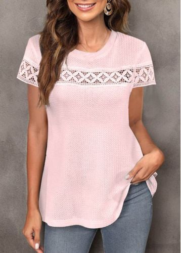 Light Pink Lace Short Sleeve Round Neck T Shirt - unsigned - Modalova