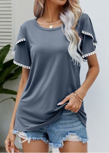 Grey Patchwork Short Sleeve Round Neck T Shirt - unsigned - Modalova
