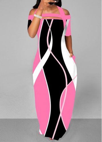 Pink Cut Out Geometric Print Maxi Dress - unsigned - Modalova