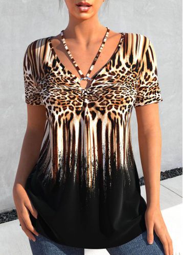 Black Circular Ring Leopard Short Sleeve T Shirt - unsigned - Modalova