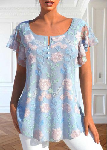 Light Blue Lace Short Sleeve T Shirt - unsigned - Modalova