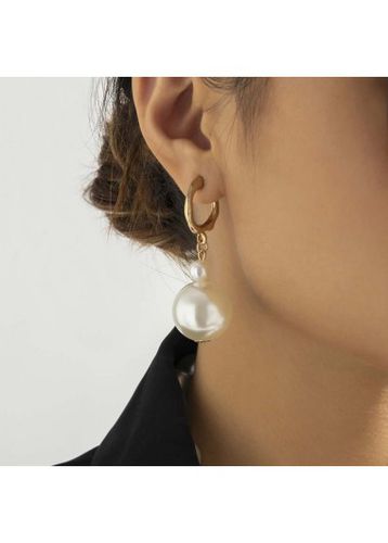 White Pearl Design Metal Ring Detail Earrings - unsigned - Modalova