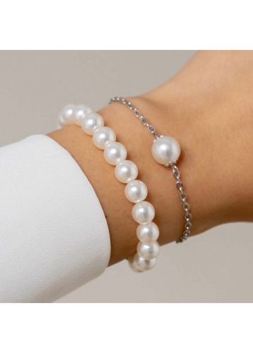 Pearl Detail Geometric Pattern White Bracelet Set - unsigned - Modalova