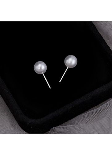 Pearl Detail Geometric Pattern White Round Earrings - unsigned - Modalova