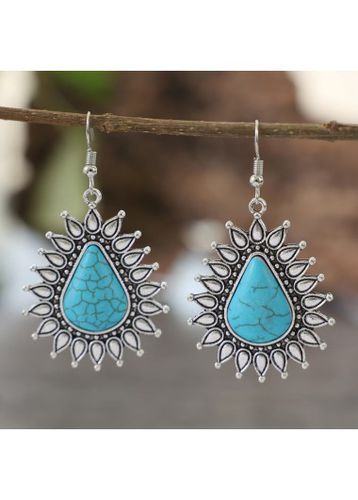 Turquoise Asymmetry Teardrop Metal Design Earrings - unsigned - Modalova