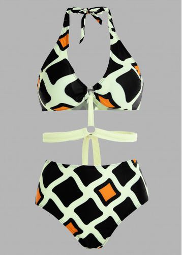 Geometric Print High Waisted Halter Bikini Set - unsigned - Modalova