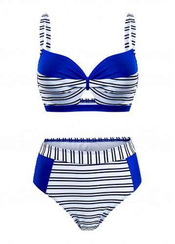 Stripe Print Royal Blue Contrast Bikini Set - unsigned - Modalova