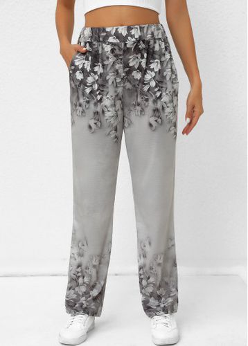 Grey Pocket Random Floral Print Elastic Waist Pants - unsigned - Modalova