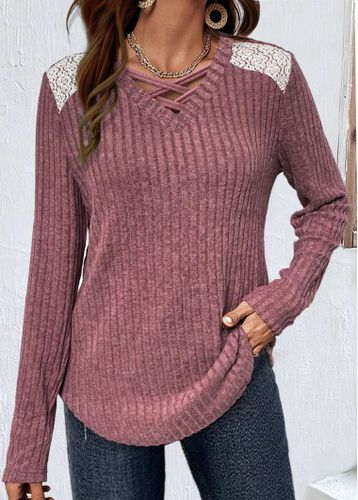 Dark Reddish Purple Lace Long Sleeve T Shirt - unsigned - Modalova