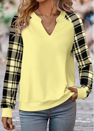Light Yellow Split Plaid Long Sleeve Sweatshirt - unsigned - Modalova