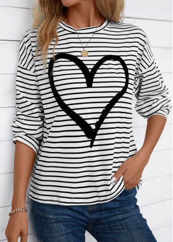 White Striped Long Sleeve Round Neck T Shirt - unsigned - Modalova