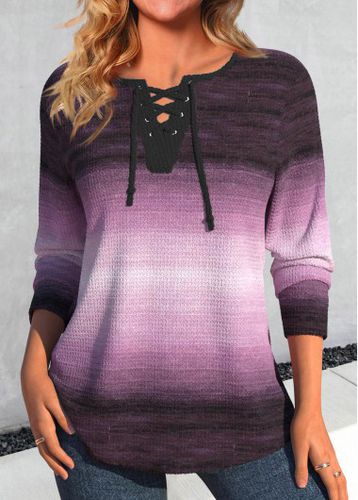 Purple Lace Up Ombre Long Sleeve T Shirt - unsigned - Modalova