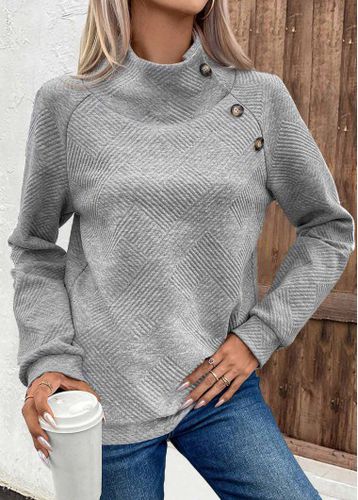 Grey Button Long Sleeve Turtleneck Sweatshirt - unsigned - Modalova