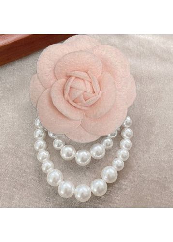 Light Pink Rose Layered Design Pearl Brooch - unsigned - Modalova