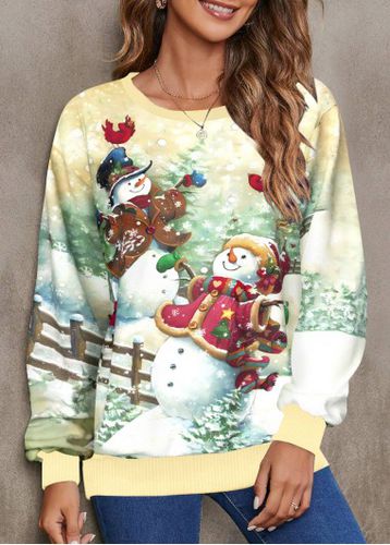Multi Color Christmas Print Round Neck Sweatshirt - unsigned - Modalova