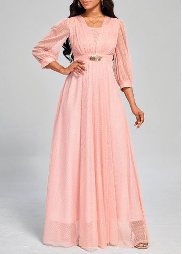 Pink Mesh Three Quarter Length Sleeve Dress - unsigned - Modalova