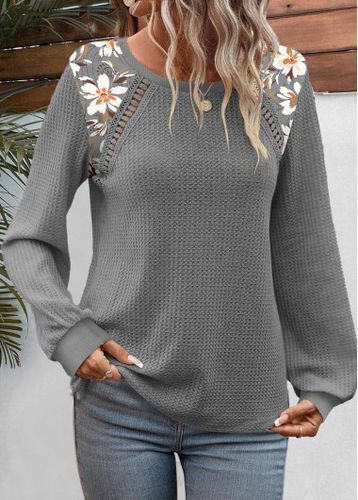 Dark Grey Patchwork Floral Print Long Sleeve Sweatshirt - unsigned - Modalova