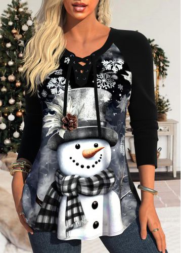 Black Lace Up Snowman Print Long Sleeve Sweatshirt - unsigned - Modalova