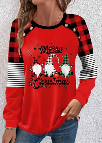 Wine Red Button Christmas Print Long Sleeve T Shirt - unsigned - Modalova