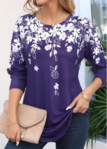 Purple Black Friday Floral Print Long Sleeve T Shirt - unsigned - Modalova