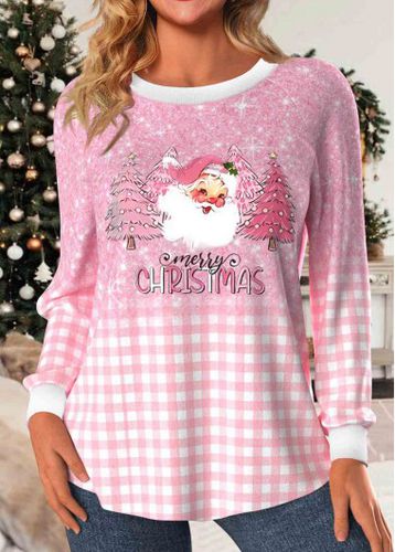 Light Pink Christmas Print Long Sleeve Round Neck Sweatshirt - unsigned - Modalova