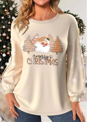 Light Camel Button Christmas Print Long Sleeve Sweatshirt - unsigned - Modalova