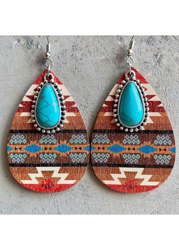 Tribal Dark Coffee Wood Geometric Earrings - unsigned - Modalova