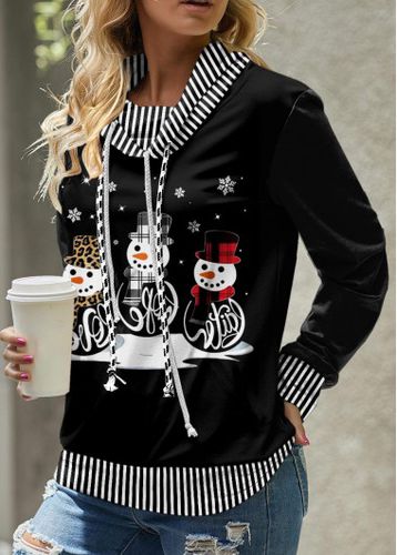 Black Patchwork Snowman Print Christmas Cowl Neck Sweatshirt - unsigned - Modalova