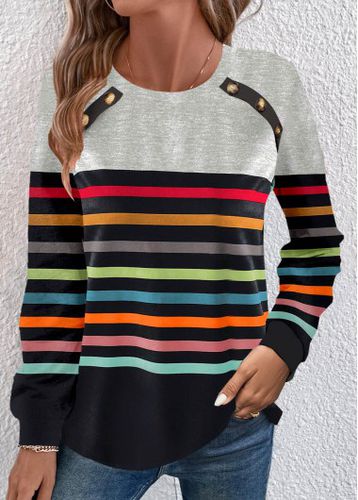 Multi Color Button Long Sleeve Round Neck T Shirt - unsigned - Modalova