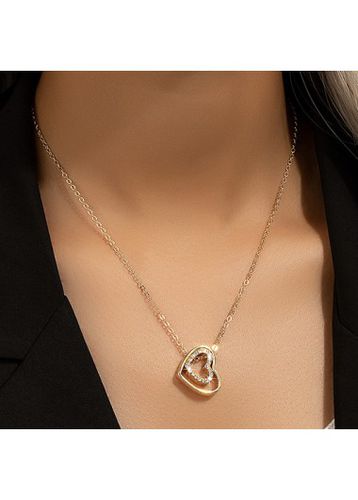 Gold Heart Rhinestone Detail Alloy Necklace - unsigned - Modalova