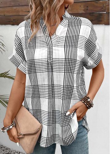 White Split Plaid Short Sleeve Shirt - unsigned - Modalova