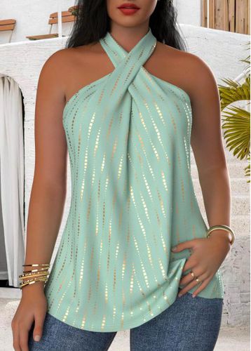 Green Criss Cross Polka Dot Sleeveless Tank Top - unsigned - Modalova