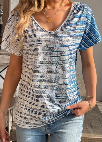 Blue Lightweight Ombre Short Sleeve V Neck T Shirt - unsigned - Modalova