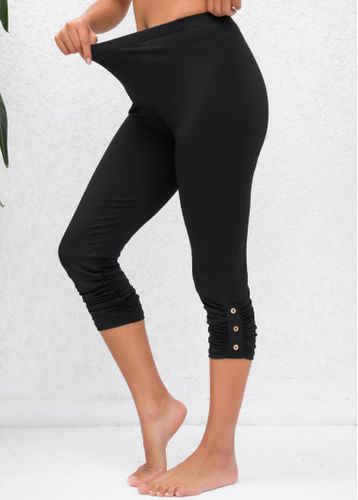 Ruched Black High Waisted Capri Elastic Waist Leggings - unsigned - Modalova