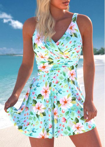 Surplice Floral Print Mint Green Swimdress Top - unsigned - Modalova