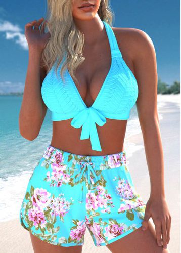 Jacquard Floral Print Cyan Bikini Set - unsigned - Modalova