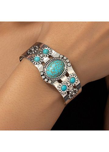 Mint Green Alloy Retro Wide Bangle - unsigned - Modalova