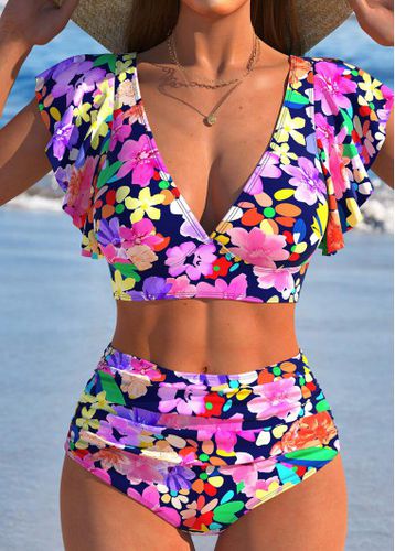 Ruffle Ditsy Floral Print Multi Color Bikini Set - unsigned - Modalova