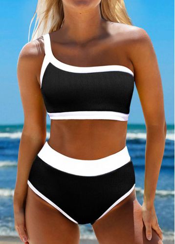 Contrast Binding Black Asymmetric Bikini Set - unsigned - Modalova