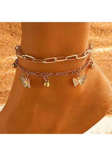 Gold Butterfly Alloy Layered Chain Anklet - unsigned - Modalova