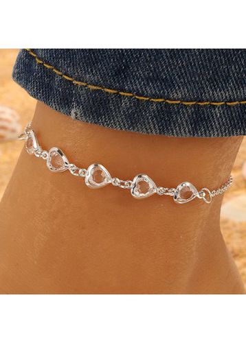 Heart Design Silvery White Alloy Anklet - unsigned - Modalova